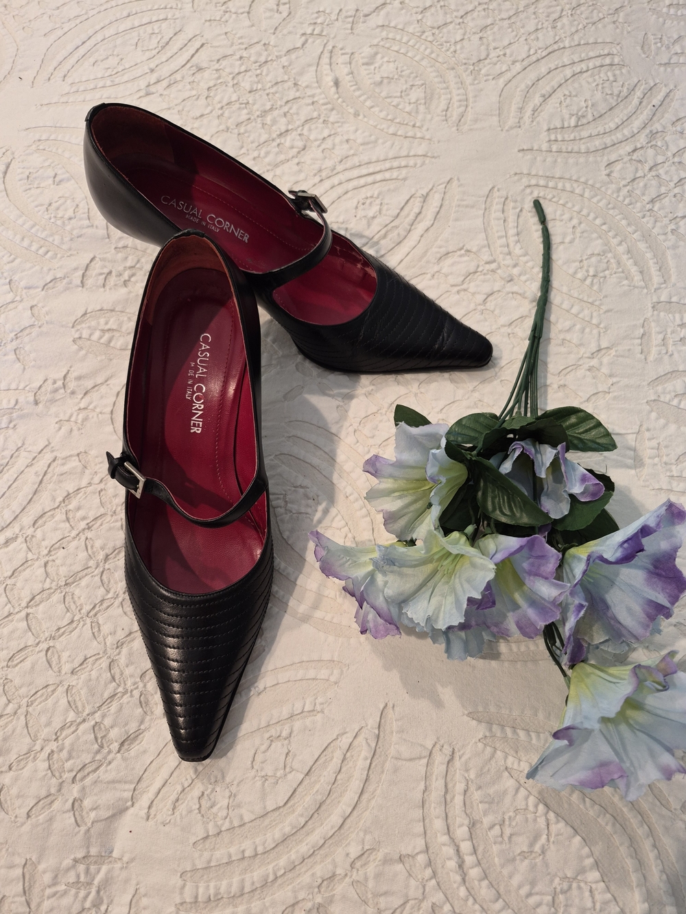 Casual Corner Leather Women's Black Pointed Mary Jane Heels